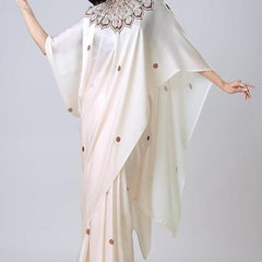 Satin Silk Printed Kaftan Saree With Unstitched Blouse Robykart