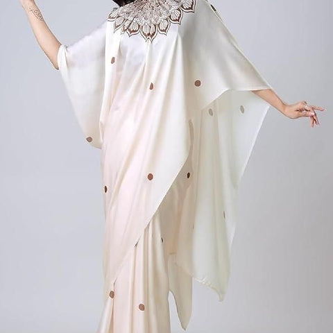 Satin Silk Printed Kaftan Saree With Unstitched Blouse Robykart