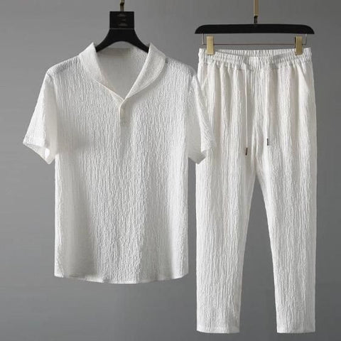 Men's Crinkled Co-Ord Set White Robykart